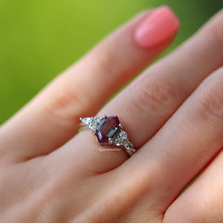 Sonnet Hexagon Alexandrite Engagement Ring in Sterling Silver