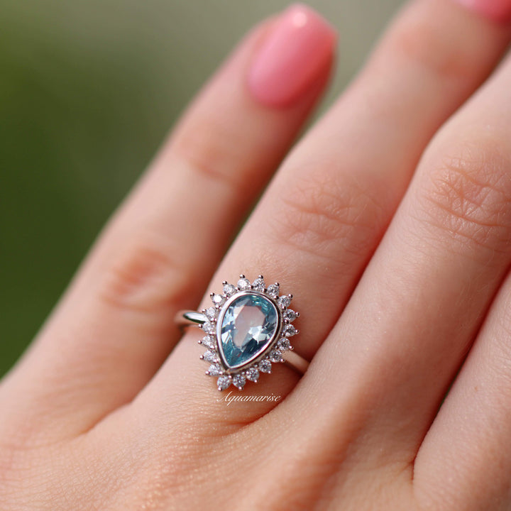 Anna Teardrop Aquamarine Ring- Sterling Silver