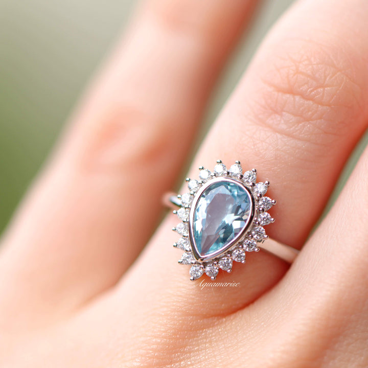 Anna Teardrop Aquamarine Ring- Sterling Silver