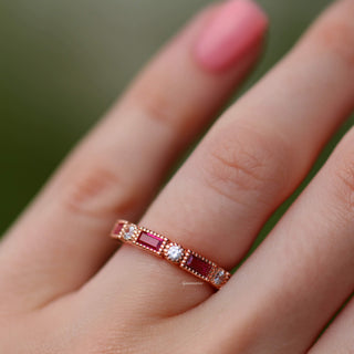 Art Deco Ruby Wedding Band in 14K Rose Gold Vermeil