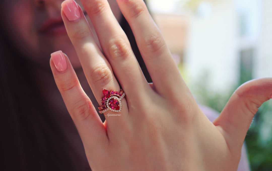 Amy Teardrop Ruby Ring Set- 14K Rose Gold Vermeil