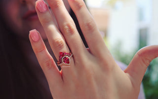 Amy Teardrop Lab-Grown Ruby Ring Set in 14K Rose Gold Vermeil