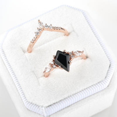 Skye Black Diamond Ring Set- 14K Rose Gold Vermeil