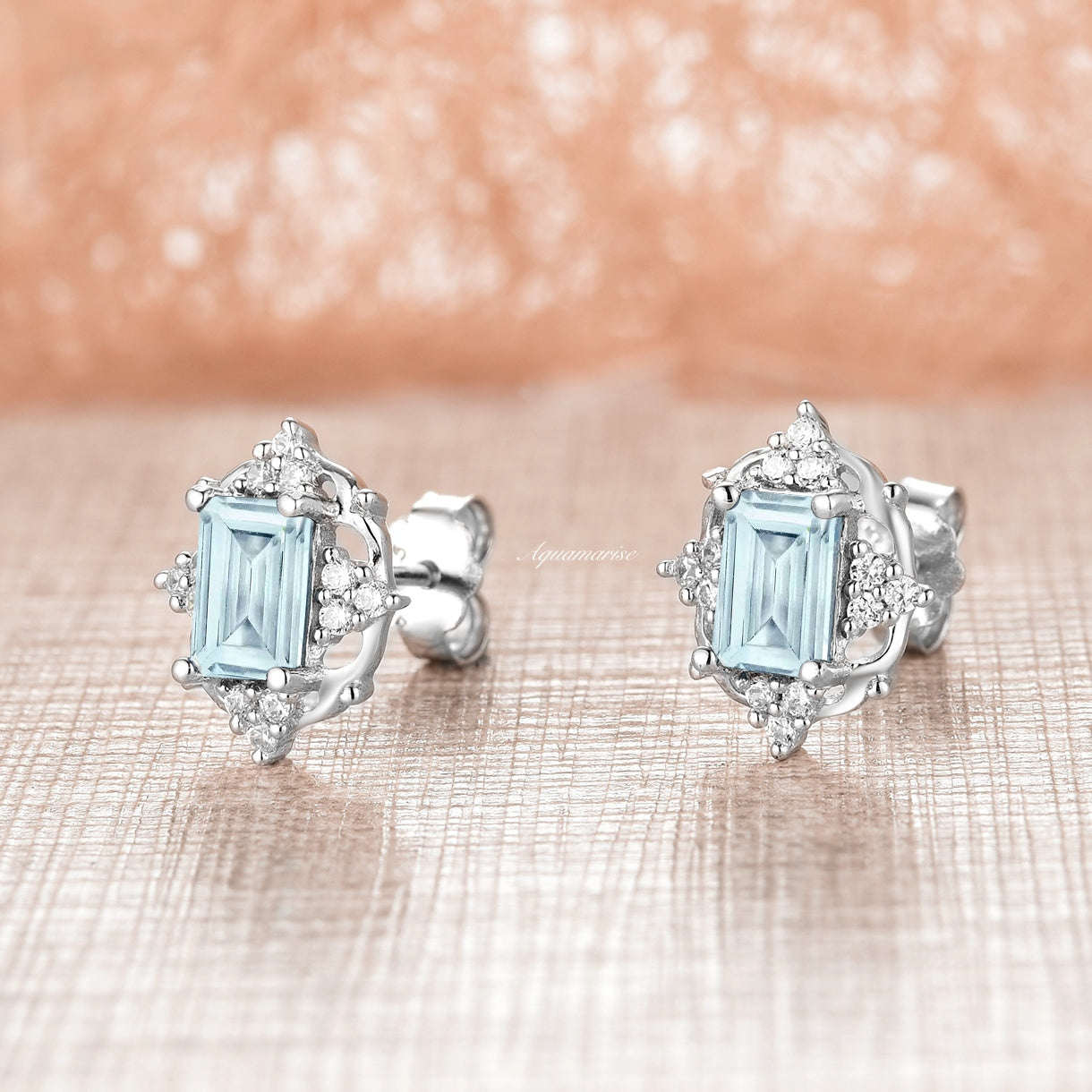 Claire Vintage Emerald Cut Aquamarine Earrings- Sterling Silver