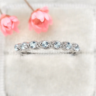 Vintage Aquamarine Wedding Band in Sterling Silver