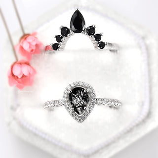 Amy Rutilated Quartz & Black Onyx Ring Set in Sterling Silver