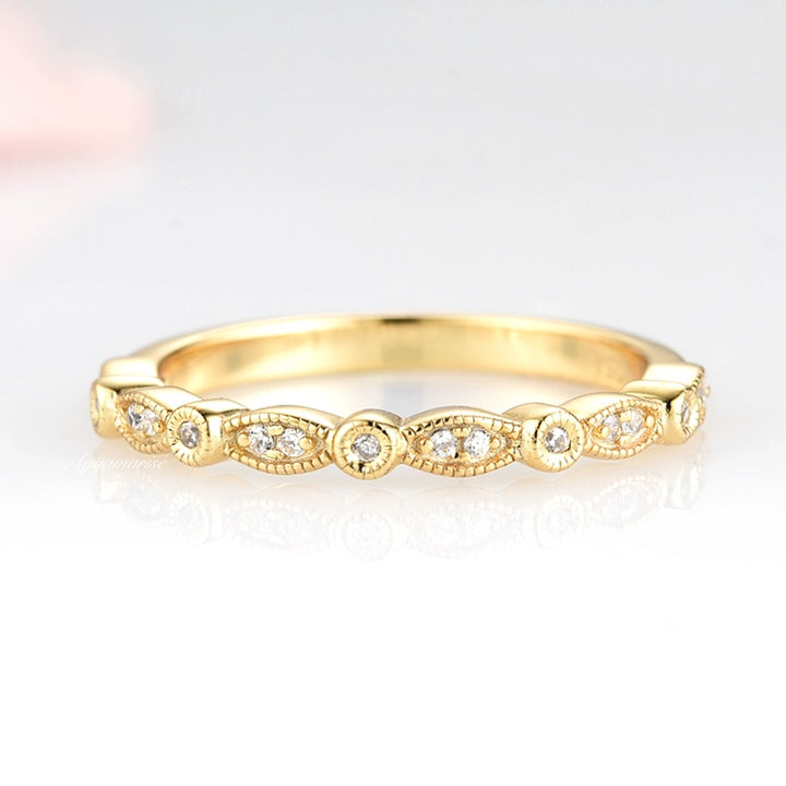 Luxe Vintage Diamond Wedding Band- 10K/ 14K/ 18K Solid Yellow Gold