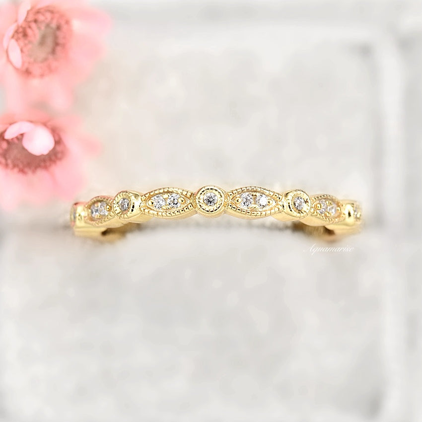 Luxe Vintage Diamond Wedding Band- 10K/ 14K/ 18K Solid Yellow Gold