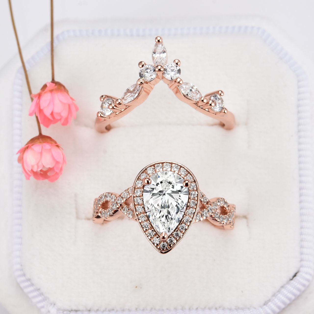 Nouveau Diamond Engagement Ring- 14K Rose Gold Vermeil