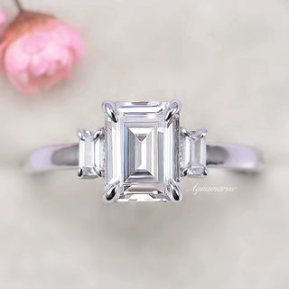 Emerald Cut Moissanite Engagement Ring in 14K White Gold
