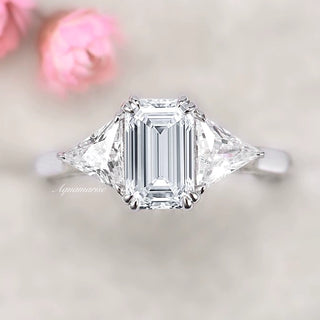 Emerald Cut Moissanite Engagement Ring in 14K White Gold