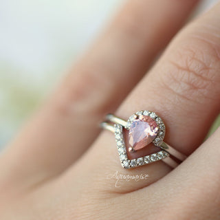 Pear Morganite Chevron Stacking Ring Set in Sterling Silver