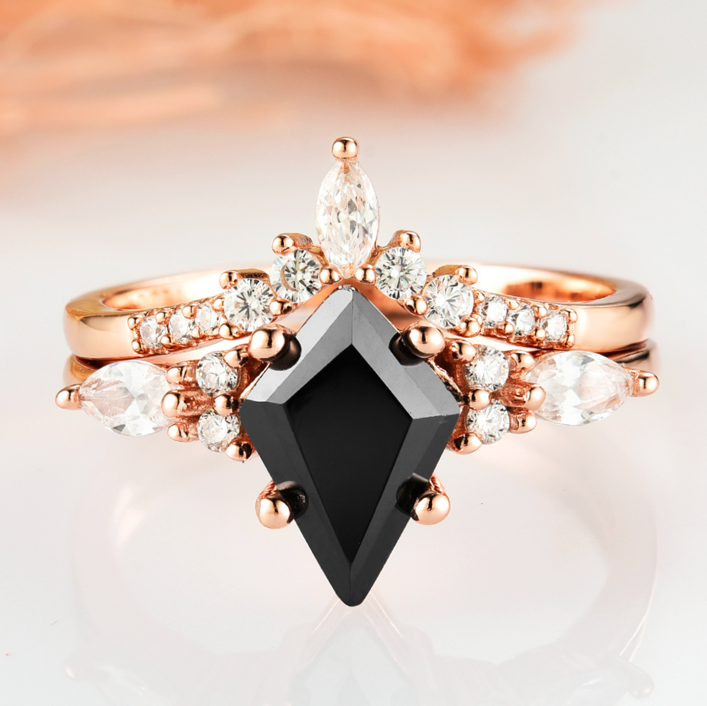 Skye Black Diamond Ring Set- 14K Rose Gold Vermeil