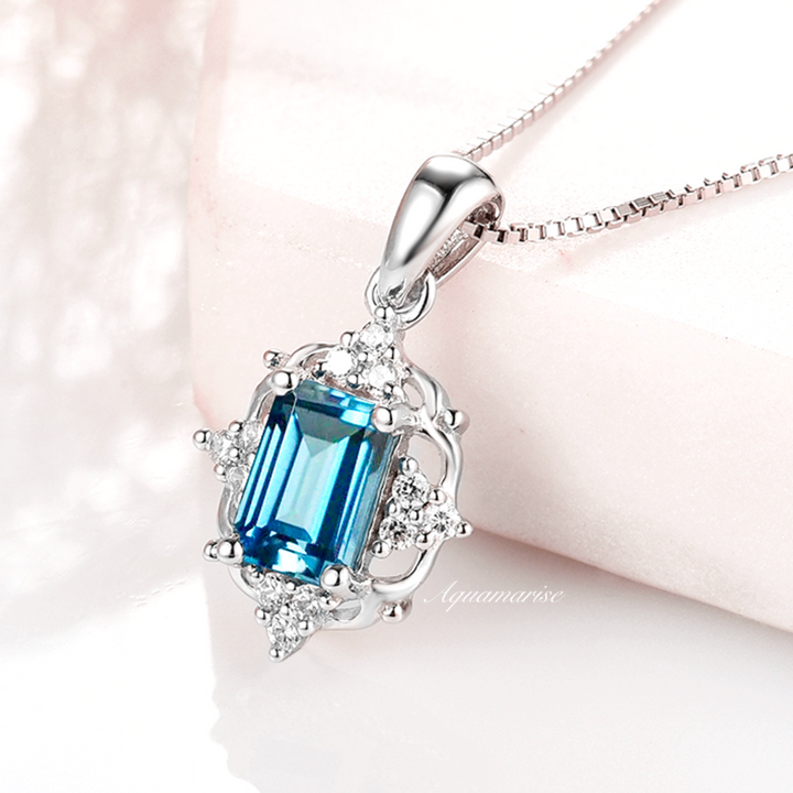 Claire Natural London Blue Topaz Necklace- Sterling Silver