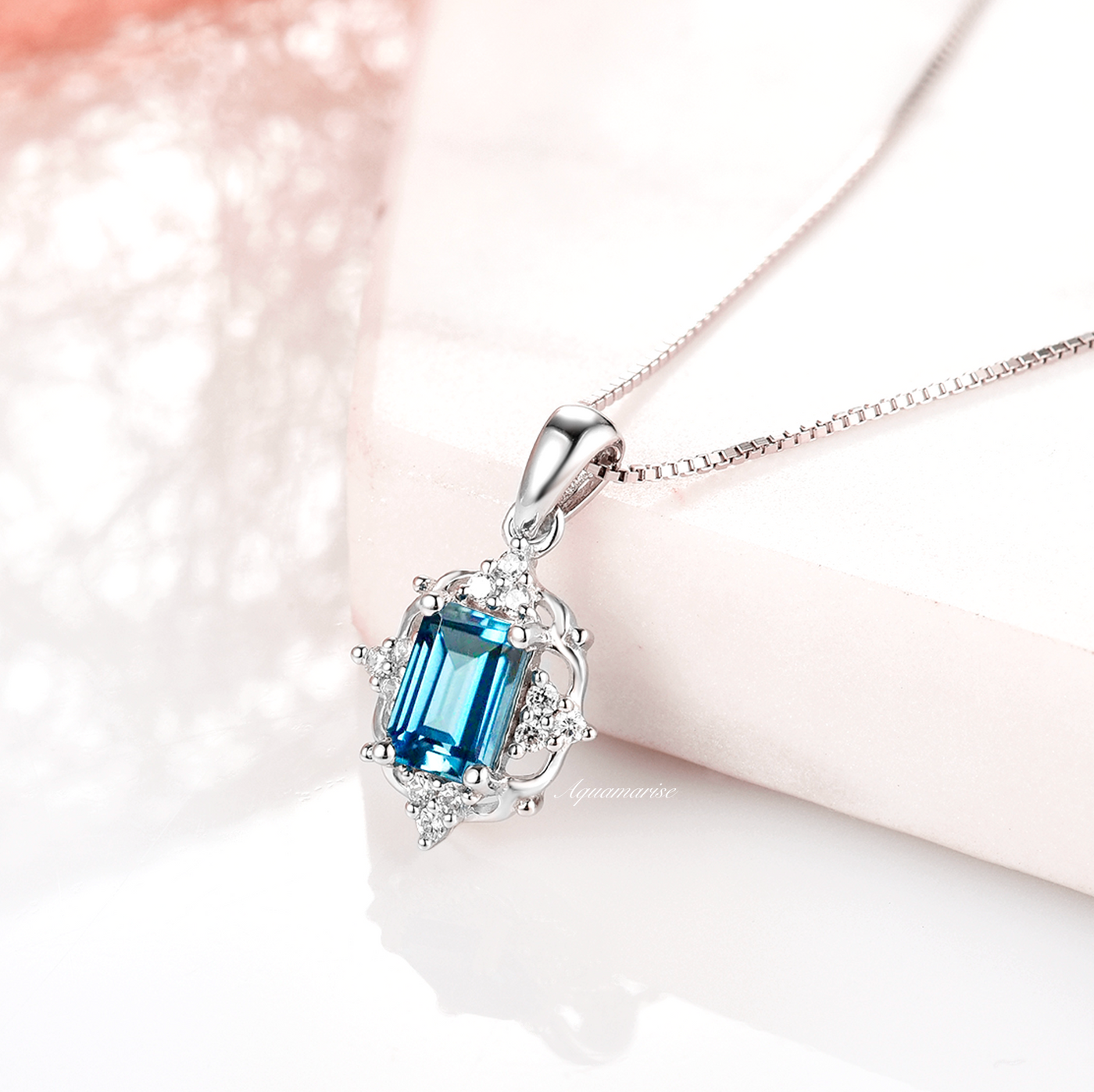 Claire Natural London Blue Topaz Necklace- Sterling Silver