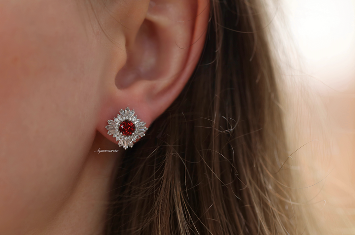 Joelle Garnet Earrings- Sterling Silver