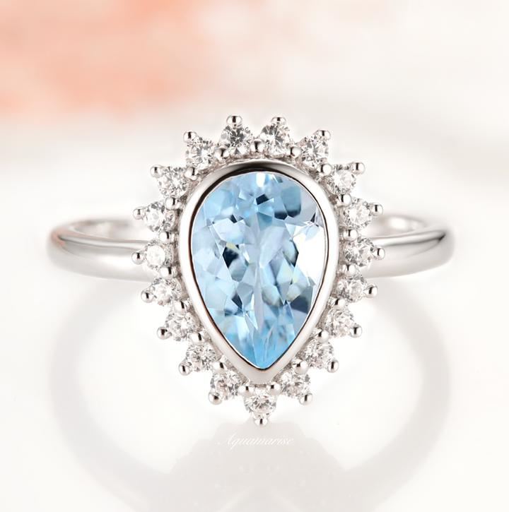 Anna Teardrop Aquamarine Ring- Sterling Silver