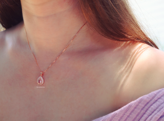 Teardrop Morganite Pendant Necklace in 14K Rose Gold Vermeil