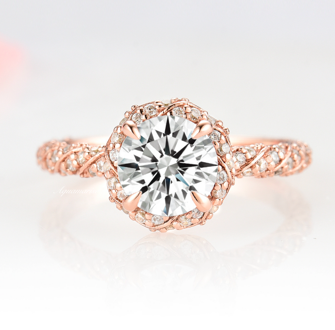Waverly Halo Moissanite Ring- 14K Solid Rose Gold