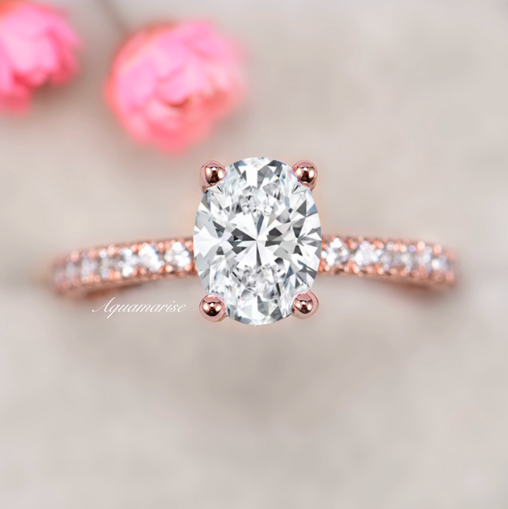 Elle Engagement Ring- 14K Solid Rose Gold (Hidden Halo)