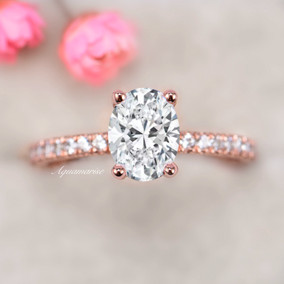 Elle Hidden Halo Moissanite Engagement Ring- 14K Solid Rose Gold