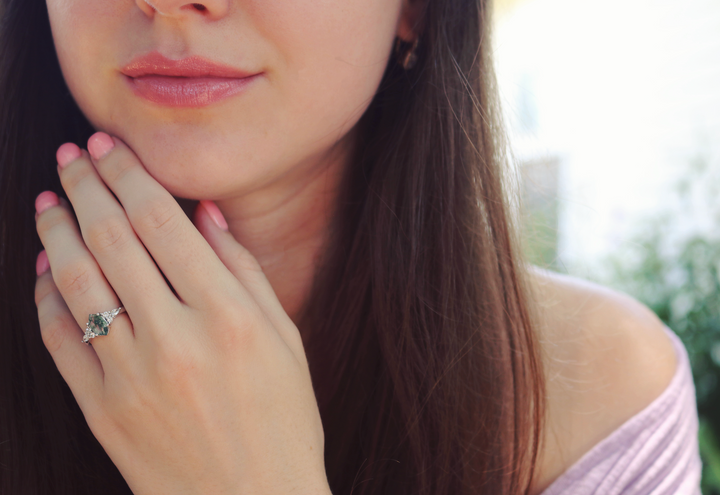 Sonnet Hexagon Green Moss Agate Ring- Sterling Silver