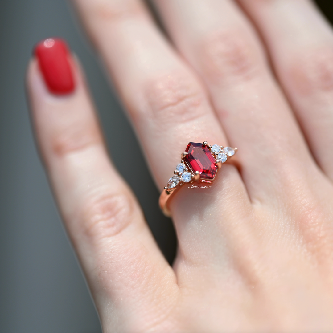 Sonnet Hexagon Ruby Ring- 14K Rose Gold Vermeil