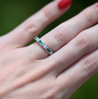 Ari Art Deco Emerald Wedding Band- Sterling Silver