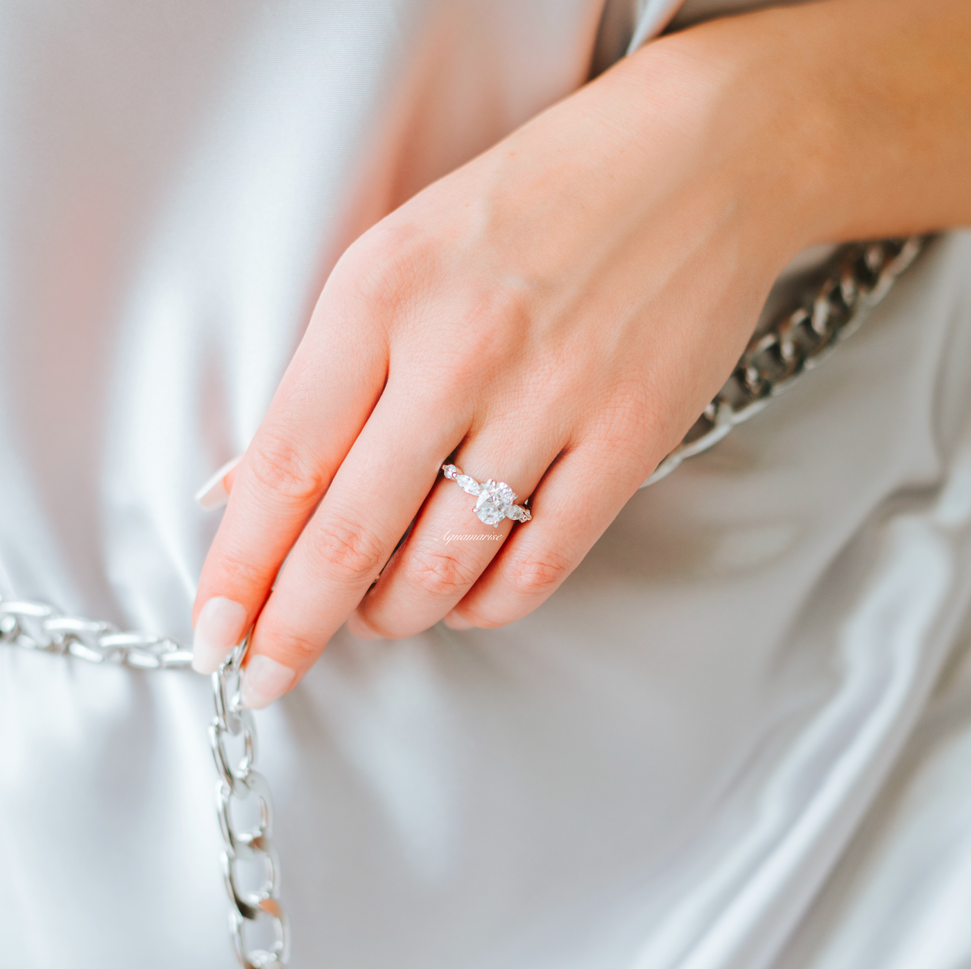 Viviana Moissanite Engagement Ring- 14K White Gold Oval Cut Moissanite Ring