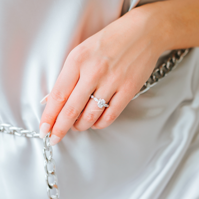 Viviana Moissanite Engagement Ring- 14K White Gold Oval Cut Moissanite Ring