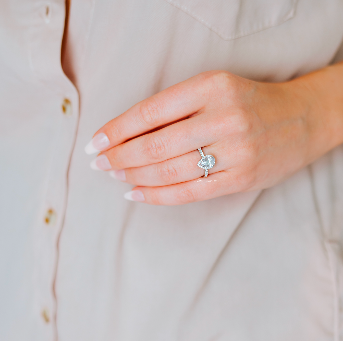 Elodie Moissanite Engagement Ring- 14K White Gold Pear/Teardrop Cut Moissanite Ring
