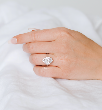 Art Deco Moissanite or Diamond Gatsby Teardrop Engagement Ring- 14K White Gold