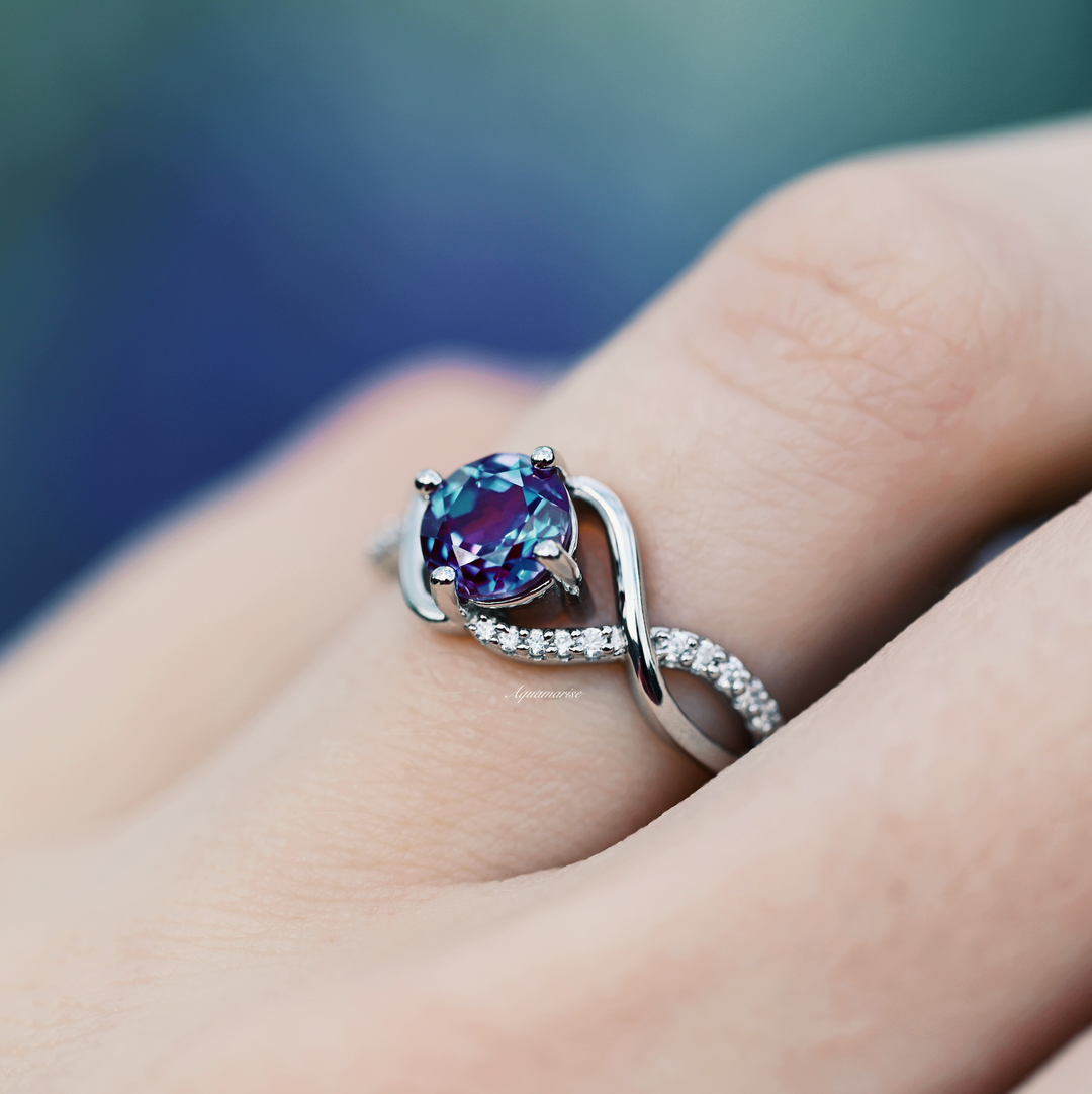 Entwined Teal & Purple Alexandrite Ring- Sterling Silver