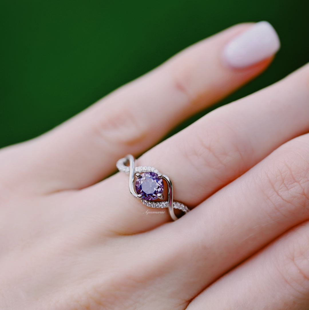 Entwined Teal & Purple Alexandrite Ring- Sterling Silver