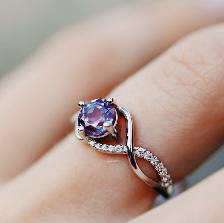 Entwined Teal & Purple Alexandrite Ring- Sterling Silver