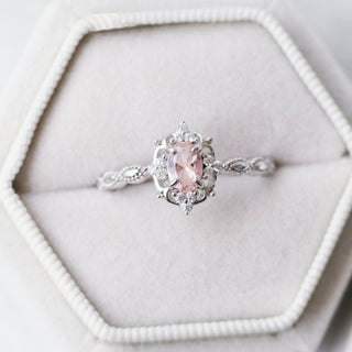 Vintage Morganite engagement Ring in Sterling Silver in box