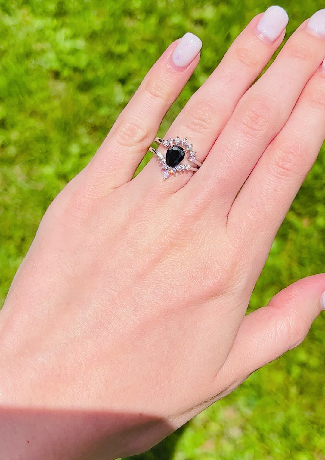 Lunette Black Diamond Ring Set- Sterling Silver