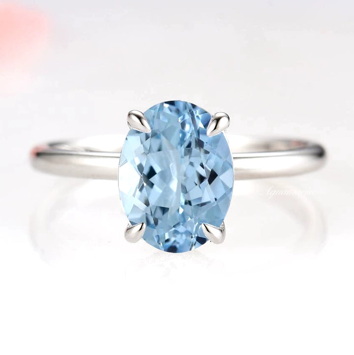 2CT Oval Cut Solitaire Aquamarine Ring- Sterling Silver