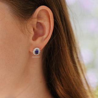 Princess Diana Blue Sapphire Stud Earrings in Sterling Silver