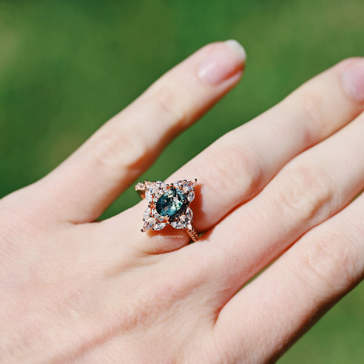 Stella Green Moss Agate Ring- 14K Rose Gold Vermeil