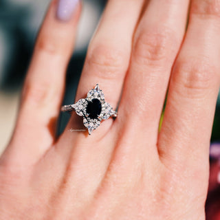 Stella Black Moissanite Engagement Ring in 14K White Gold