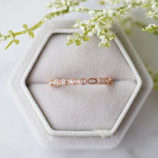 Vintage Inspired Diamond Wedding Band in Solid 14K Rose Gold