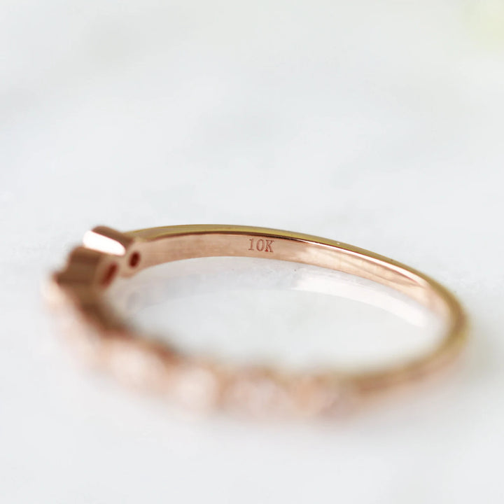 Luxe Vintage Diamond Wedding Band- 10K/ 14K/ 18K Solid Rose Gold