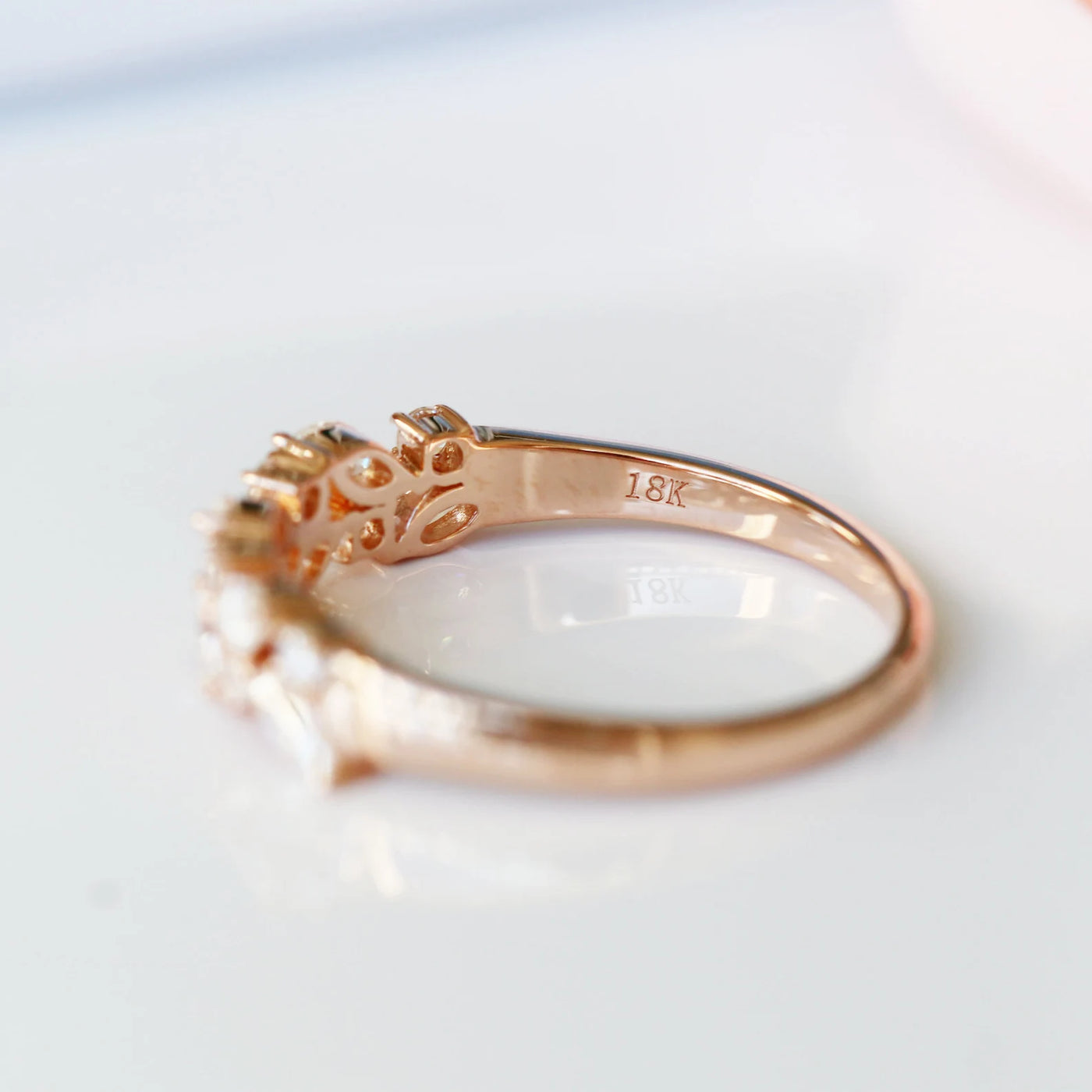 Vintage 14K Solid Rose Gold Marquise Moissanite or Diamond Wedding Band