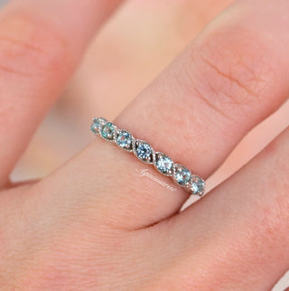 Vintage Aquamarine Wedding Band in Sterling Silver