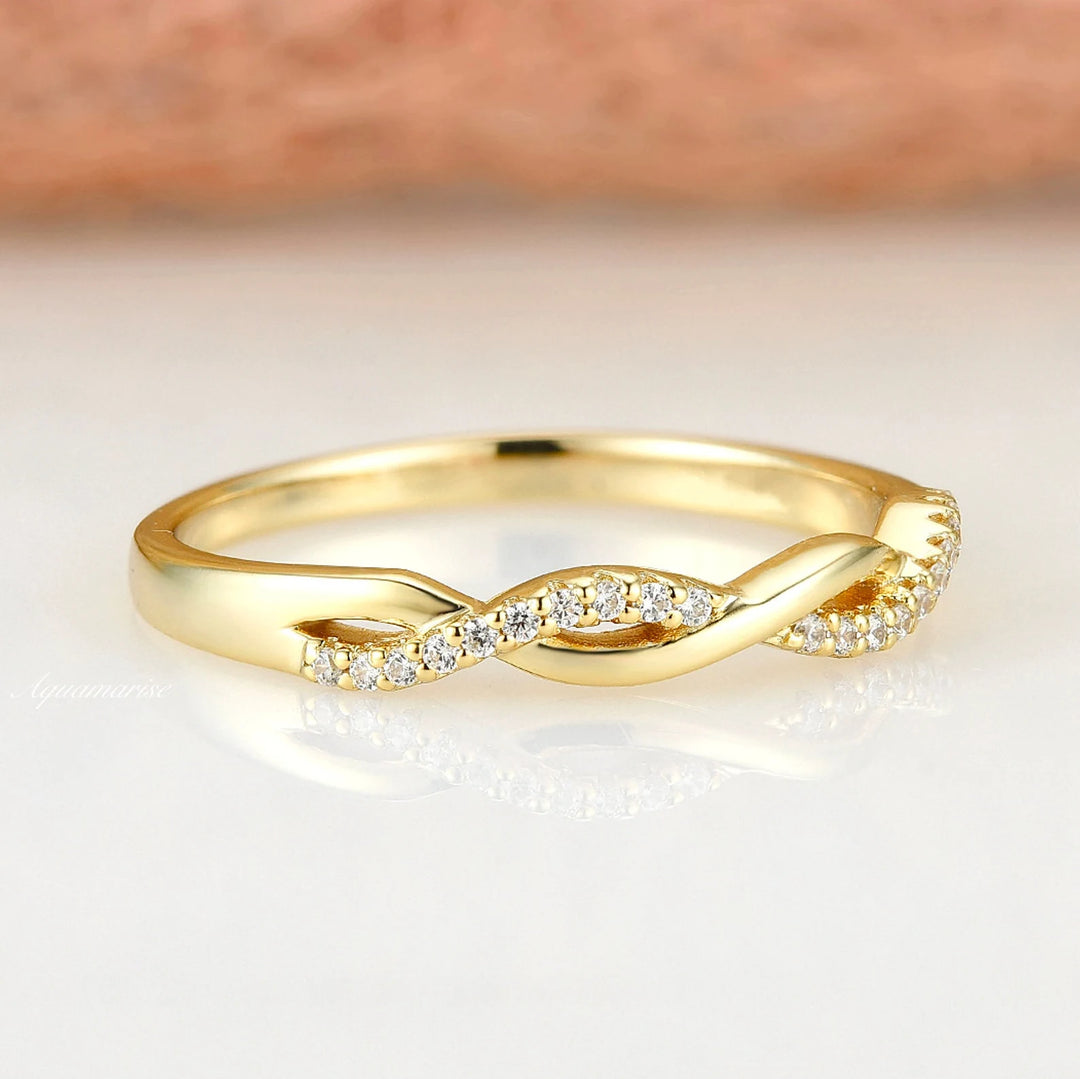 Petite Twisted Vine Diamond Wedding Band- 10K 14K 18K Solid Yellow Gold