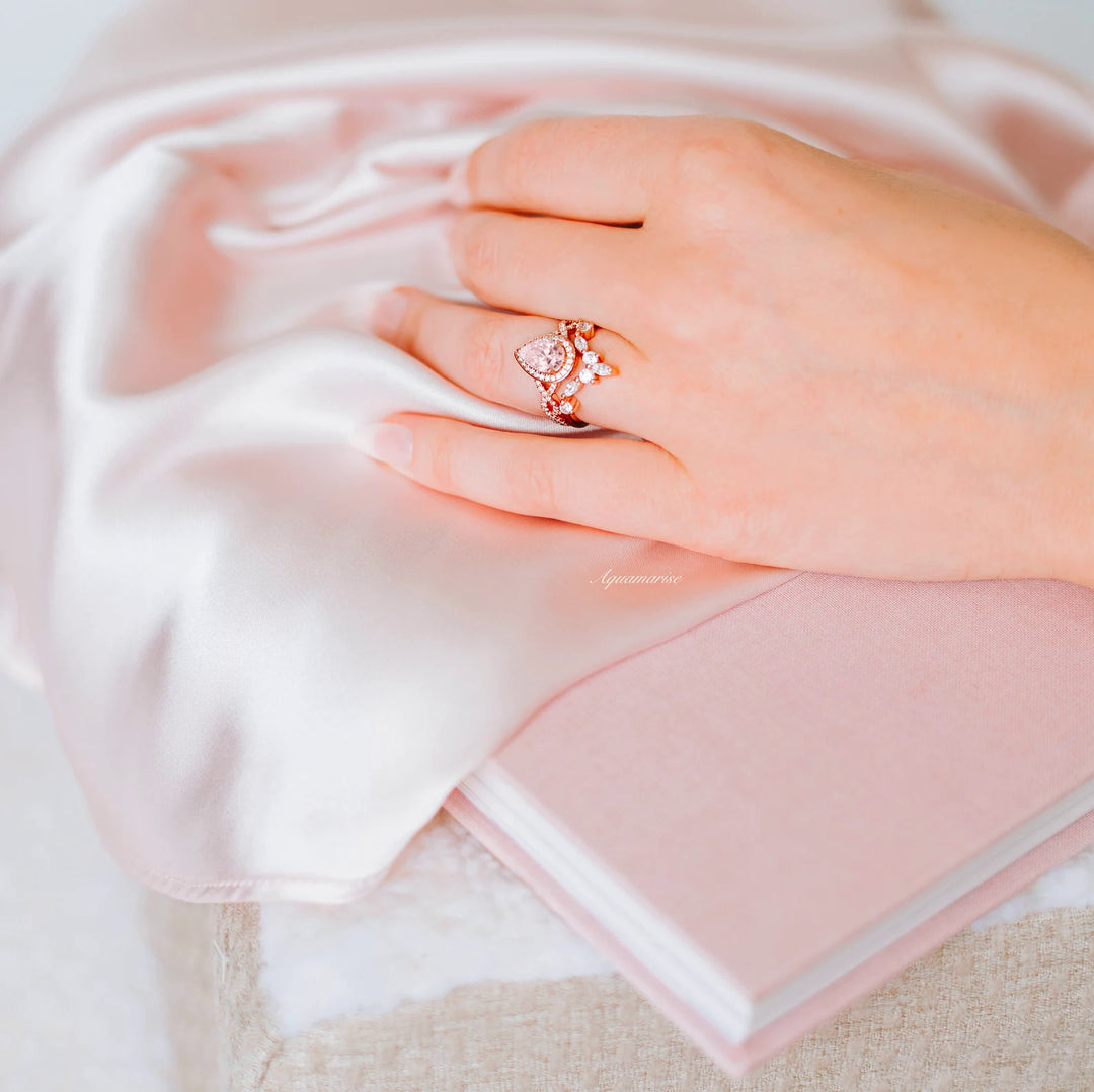 Teardrop Morganite Ring Set in 14K Rose Gold Vermeil