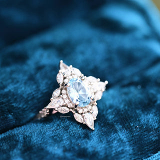 Stella Oval Cut Aquamarine Vintage Engagement Ring in Sterling Silver