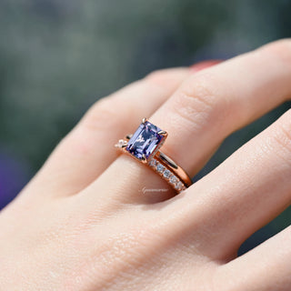 Alexandrite Engagement Ring Set- 14K Rose Gold Vermeil