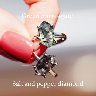 Hexagon Green Moss Agate Ring- Sterling Silver